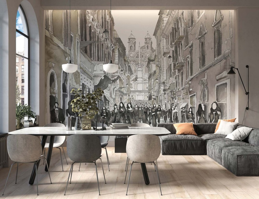 Tecnografica Art Collections Marco Fontana: Via Condotti Black and White - mural z motywem miasta