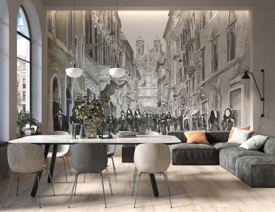 Tecnografica Art Collections Marco Fontana: Via Condotti Grey - mural z motywem miasta