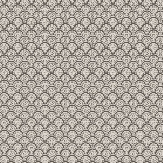 Sandberg S10234 Le Village Beata Graphite - tapeta geometryczna z kwiatami zamkniętymi w muszlach