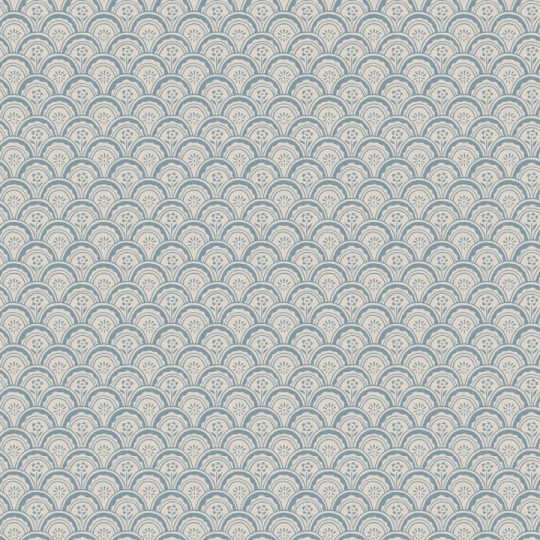 Sandberg S10235 Le Village Beata Misty Blue - tapeta geometryczna z kwiatami zamkniętymi w muszlach