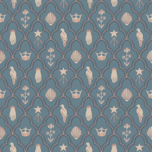 Sandberg S10272 Le Village Turtledove Barn Indigo Blue - tapeta z symbolicznymi ikonami