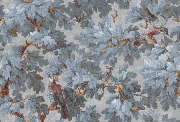 Sandberg S10274 Le Village Benjamin Misty Blue - mural w liście dębu