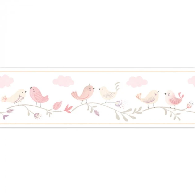 Casadeco 85594256 Rose & Nino Cad Frise Rose - border z motywem ptaków na gałązce