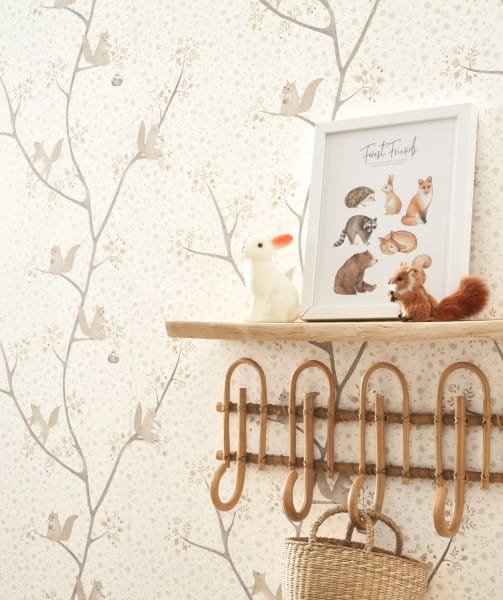 Casadeco 85611028 Rose & Nino Cad Oscar - tapeta z motywem zabawnych wiewiórek na drzewie