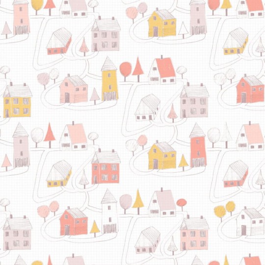 Casadeco 82841230 Happy Dreams Small Village - tapeta z motywem budynków