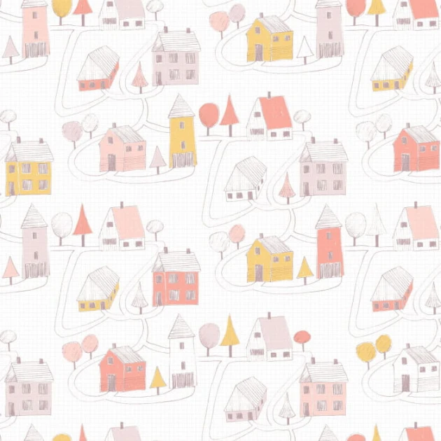 Casadeco 82841230 Happy Dreams Small Village - tapeta z motywem budynków