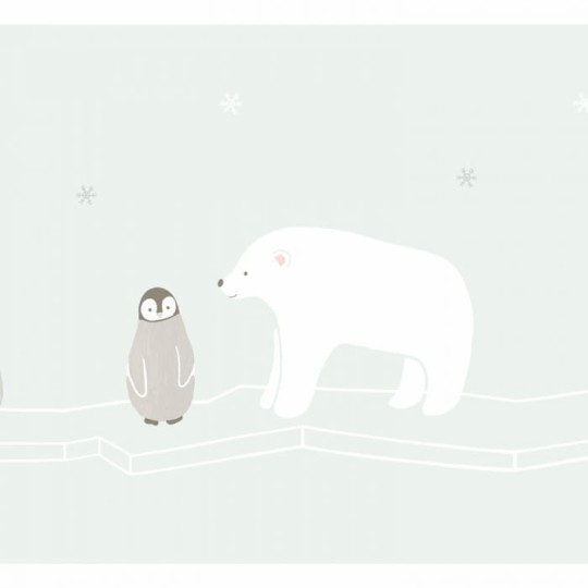 Casadeco 82866234 Happy Dreams Polar Bear - border z motywem misiów i pingwinów na gładkim tle
