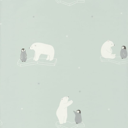 Casadeco 82826126 Happy Dreams Polar Bear - tapeta z motywem misiów i pingwinów na gładkim tle