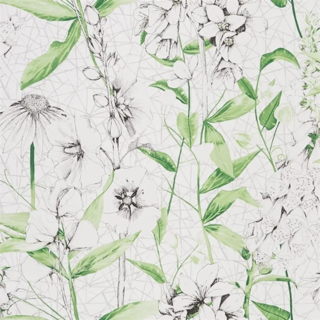 Designers Guild PDG1050/01 Mandora Emilie Emerald - tapeta z motywem łąki i kwiatów