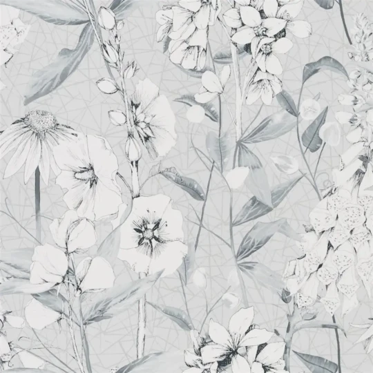Designers Guild PDG1050/03 Mandora Emilie Platinum - tapeta z motywem łąki i kwiatów