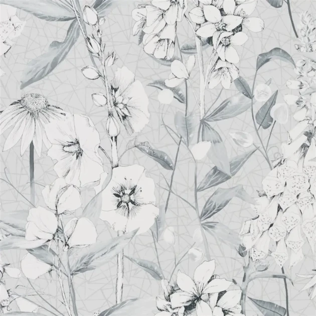 Designers Guild PDG1050/03 Mandora Emilie Platinum - tapeta z motywem łąki i kwiatów