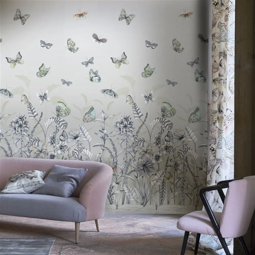 Designers Guild PDG1058/02 Mandora Papillons Eau De Nil - mural z motywem łąki i motyli