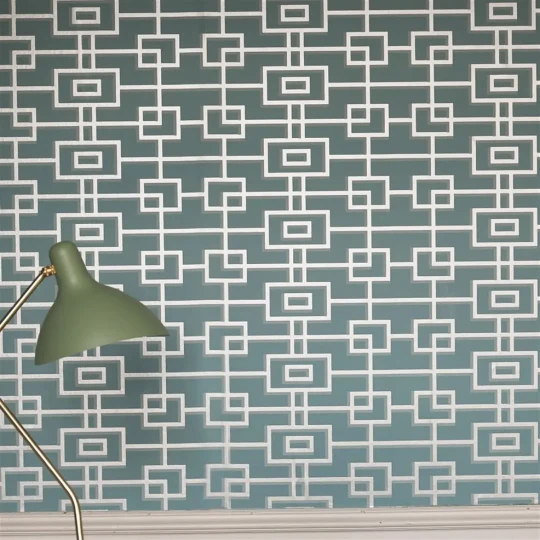 Designers Guild P533/10 Zardozi Rheinsberg Teal - tapeta z motywem prostokątów