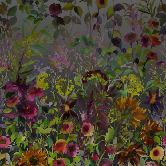 Designers Guild PDG1068/01 Zardozi Indian Sunflower Graphite - mural z motywem kwiatów