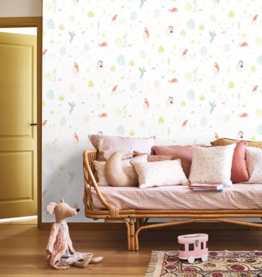 Casadeco 82923102 Happy Dreams Tropical - tapeta z motywem papug, flamingów, tukanów i liści