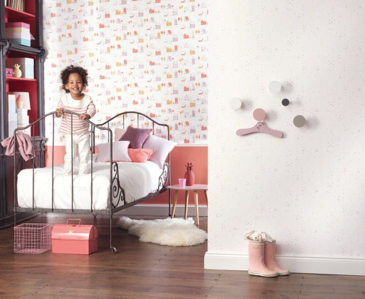 Casadeco 82859132 Happy Dreams Splash - tapeta z motywem kropek na gładkim tle