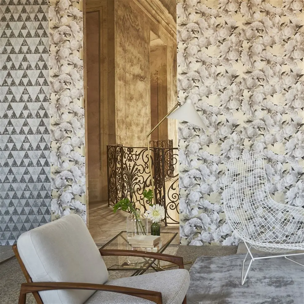 Designers Guild PDG1094/01 Foscari Fresco Peonia Zinc - tapeta z motywem kwiatów