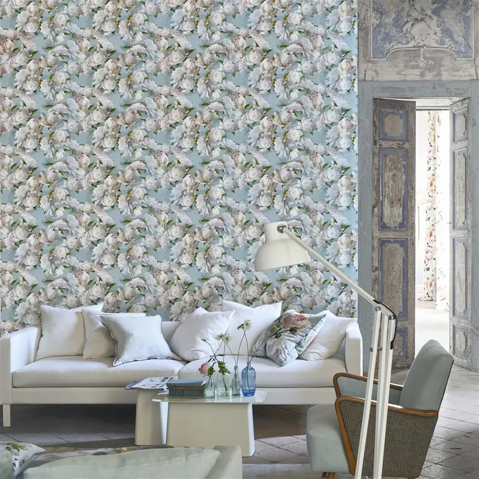 Designers Guild PDG1094/01 Foscari Fresco Peonia Zinc - tapeta z motywem kwiatów