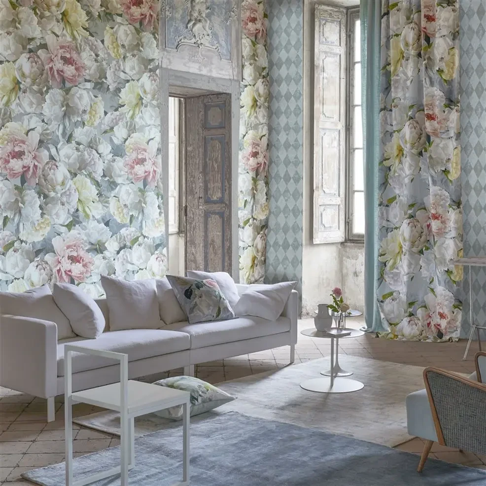 Designers Guild PDG1102/01 Foscari Fresco Peonia Grande Zinc - mural z motywem kwiatów