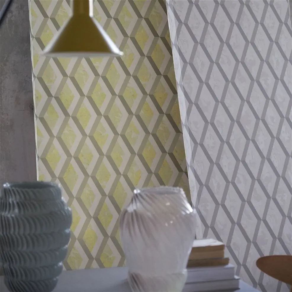Designers Guild PDG1054/03 Geometric Jourdain Limelight - tapeta z motywem rombów