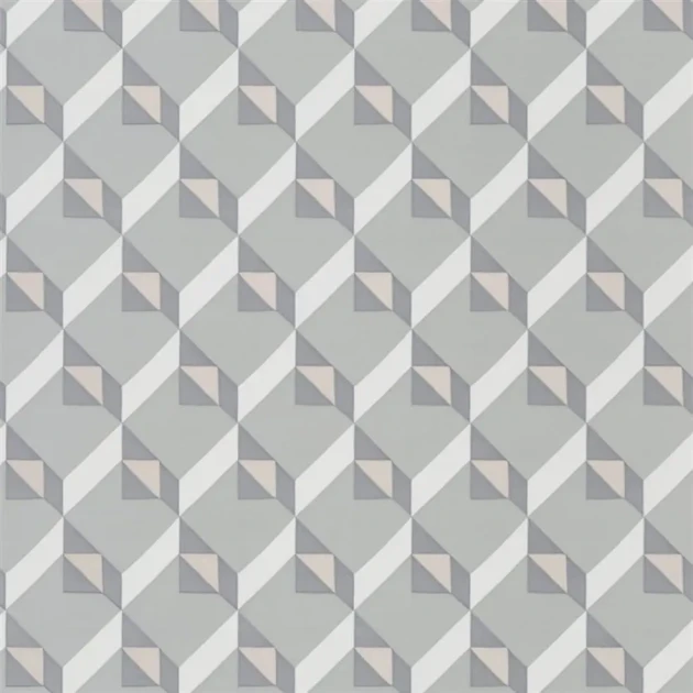 Designers Guild PDG1055/06 Geometric Dufrene Zinc Blue - tapeta z motywem klocków