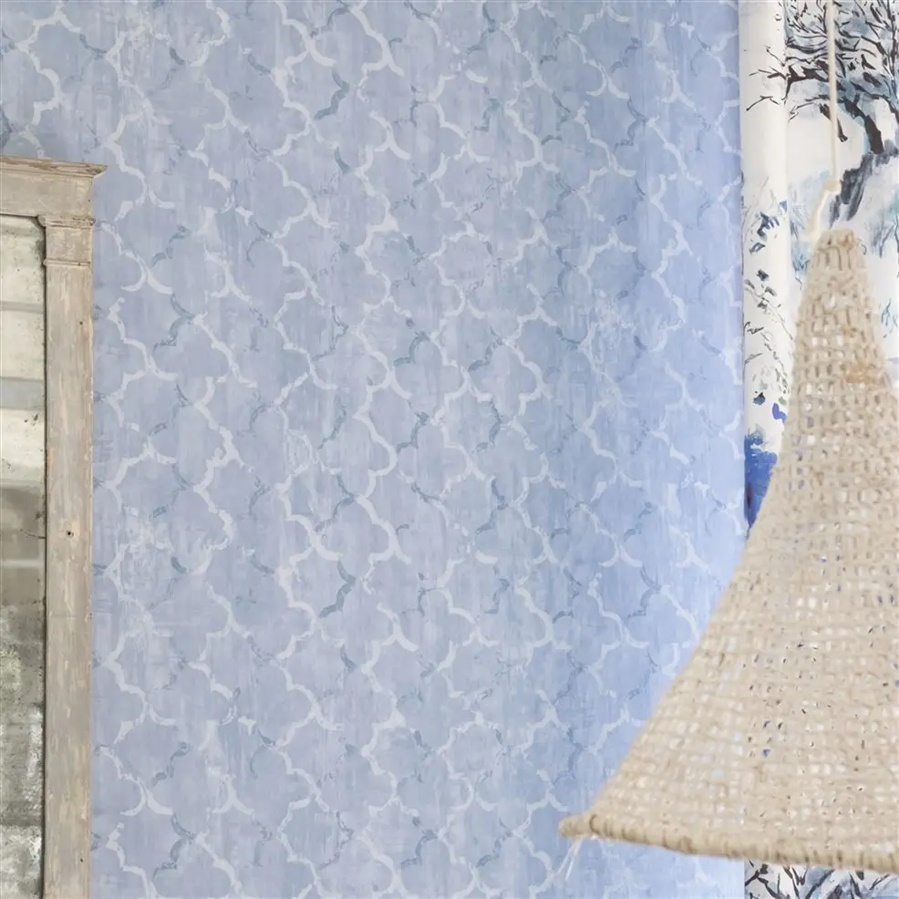 Designers Guild PDG650/08 Geometric Chinese Trellis Platinum - tapeta z motywem fresku