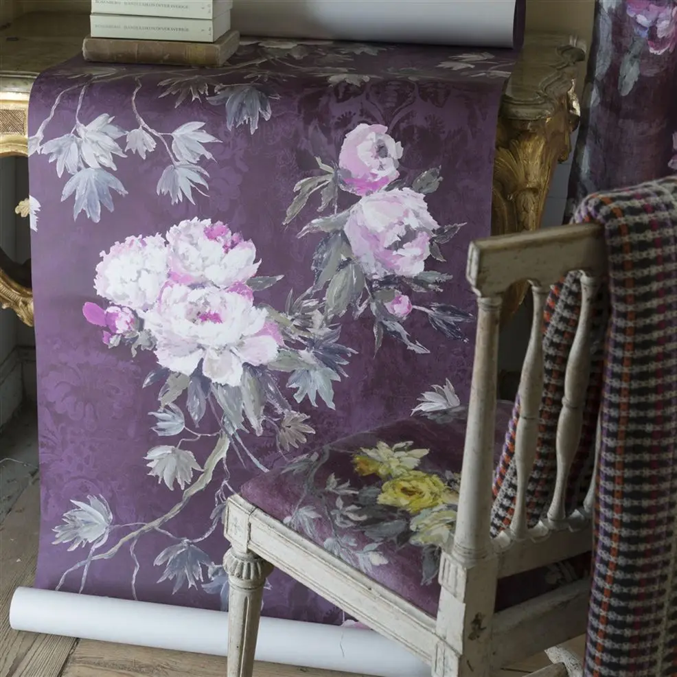 Designers Guild PDG673/02 Caprifoglio Floreale Celadon - tapeta z motywem gałązek i kwiatów