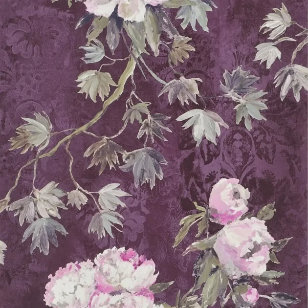 Designers Guild PDG673/04 Caprifoglio Floreale Damson - tapeta z motywem gałązek i kwiatów