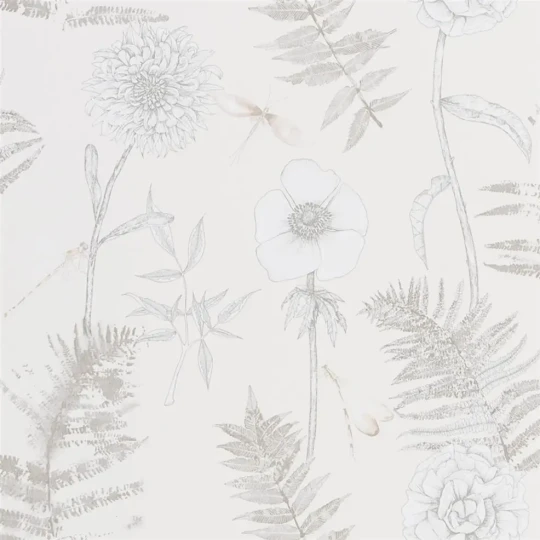 Designers Guild PDG1022/05 Majolica ACANTHUS IVORY - tapeta z motywem kwiatów i ważek