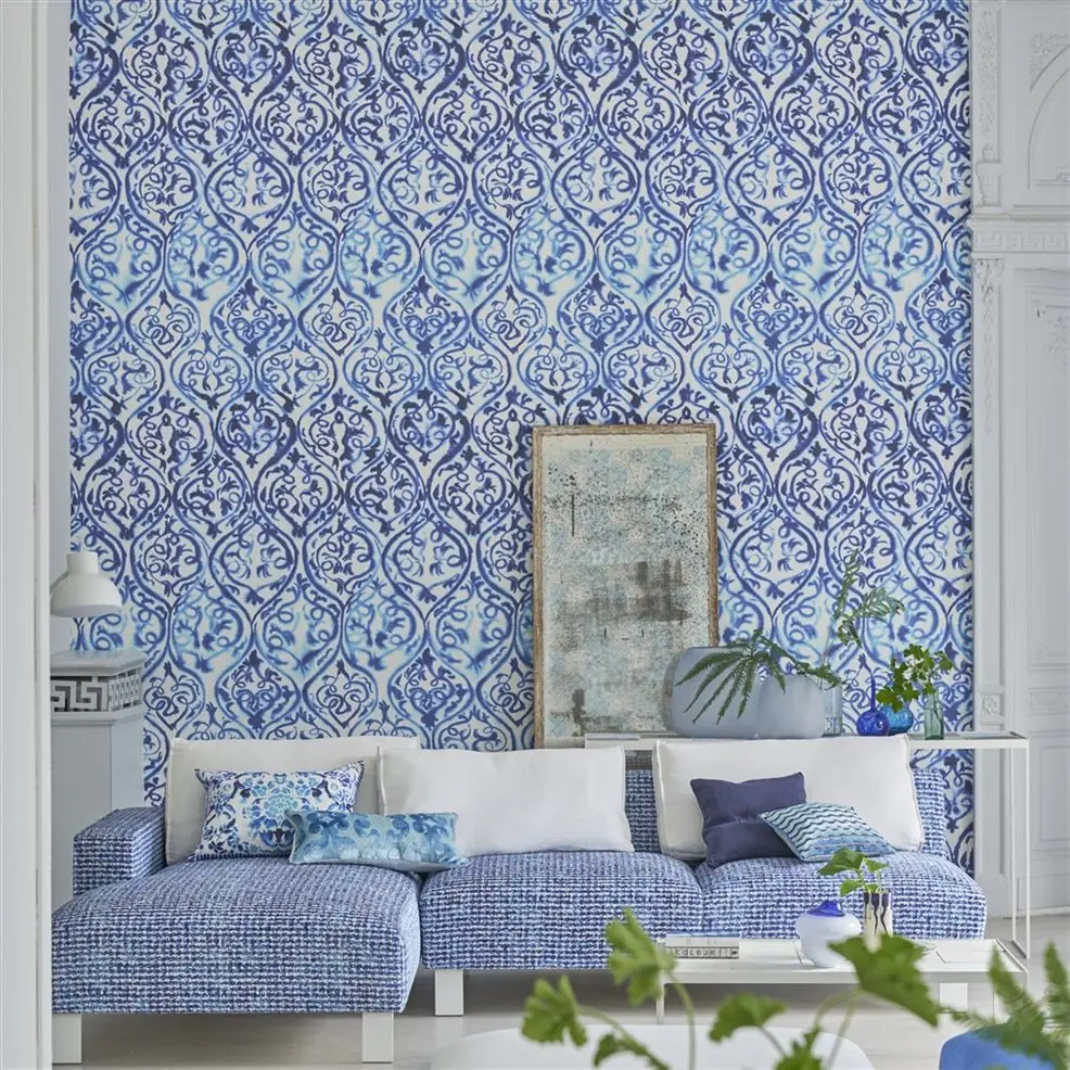 Designers Guild PDG1029/01 Majolica ARABESQUE COBALT - mural z motywem arabeski