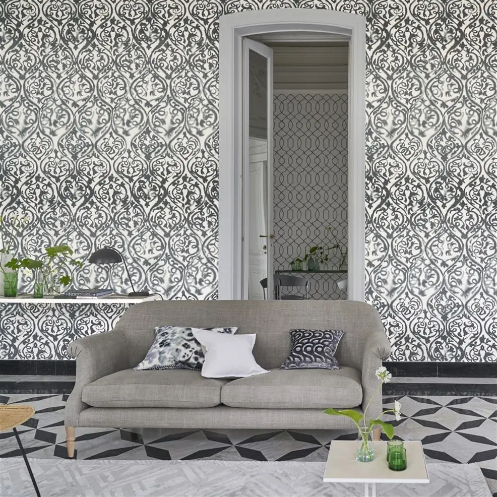 Designers Guild PDG1029/02 Majolica ARABESQUE GRAPHITE - mural z motywem arabeski