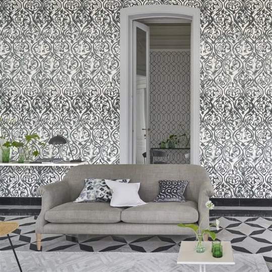 Designers Guild PDG1029/02 Majolica ARABESQUE GRAPHITE - mural z motywem arabeski