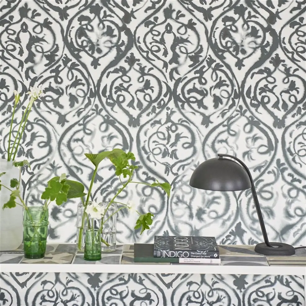 Designers Guild PDG1029/02 Majolica ARABESQUE GRAPHITE - mural z motywem arabeski