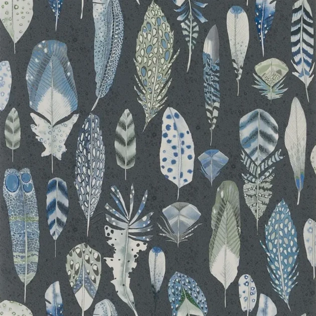 Designers Guild PDG1030/01 Tulipa Stellata Quill Cobalt - geometryczna tapeta z motywem piór