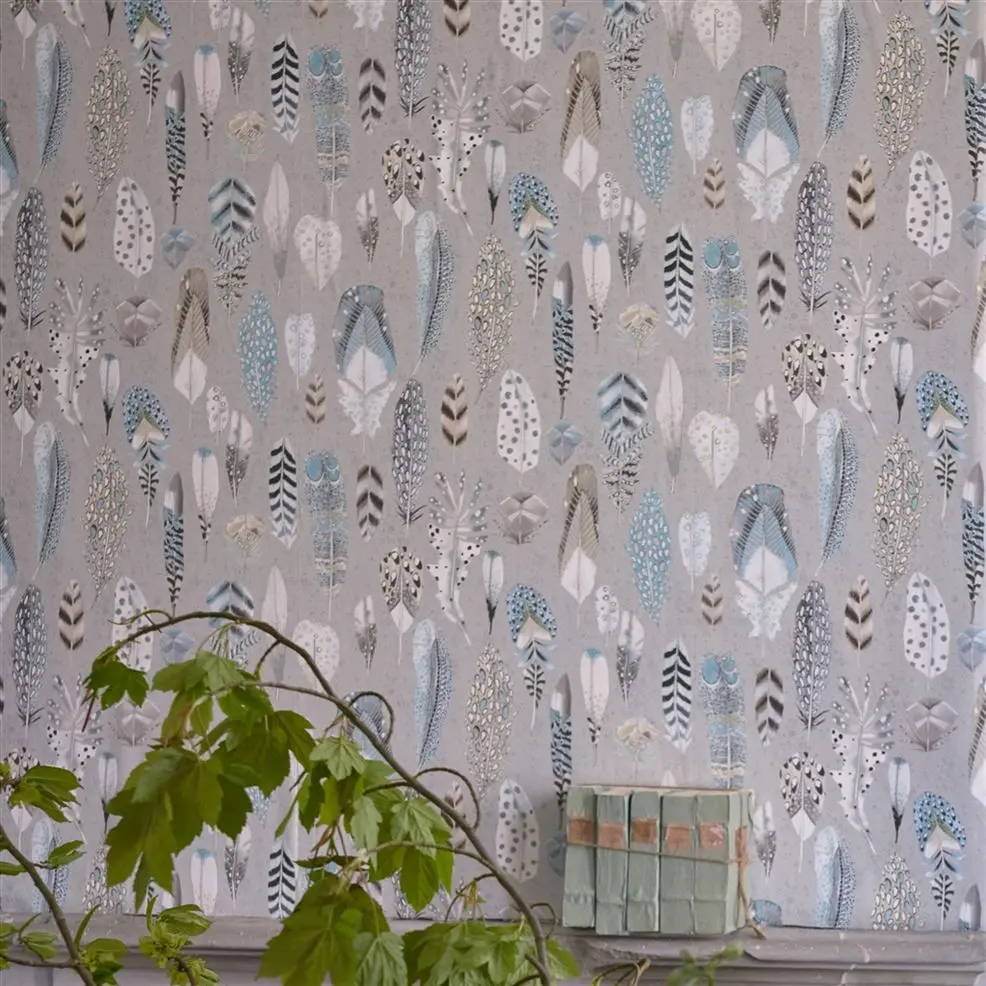 Designers Guild PDG1030/01 Tulipa Stellata Quill Cobalt - geometryczna tapeta z motywem piór