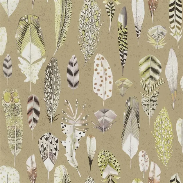Designers Guild PDG1030/02 Tulipa Stellata Quill Gold - geometryczna tapeta z motywem piór