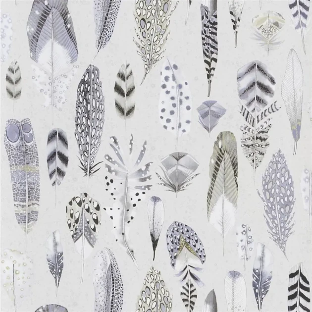 Designers Guild PDG1030/04 Tulipa Stellata Quill Dove - geometryczna tapeta z motywem piór