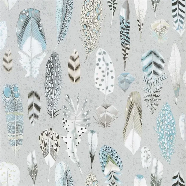 Designers Guild PDG1030/05 Tulipa Stellata Quill Duck Egg - geometryczna tapeta z motywem piór