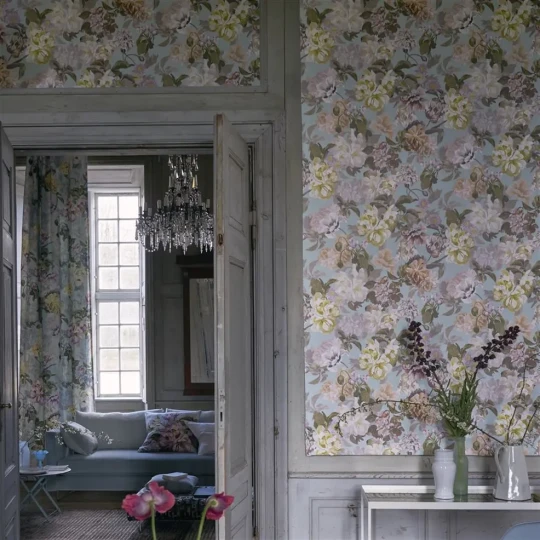 Designers Guild PDG1033/04 Tulipa Stellata Delft Flower Duck Egg - tapeta z motywem kwiatów