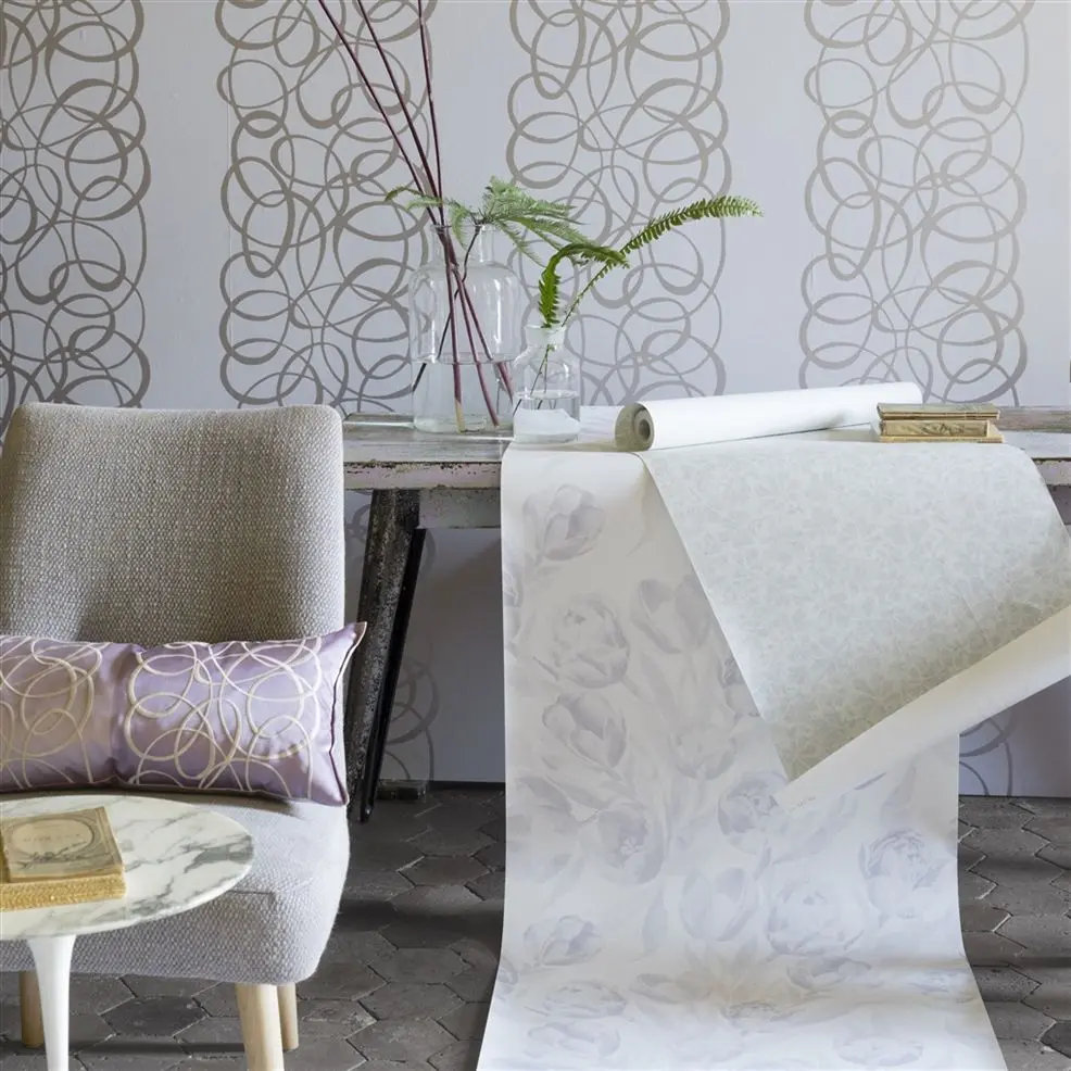 Designers Guild PDG689/04 Marquisette Marquisette Platinum - tapeta z motywem geometrycznych linii