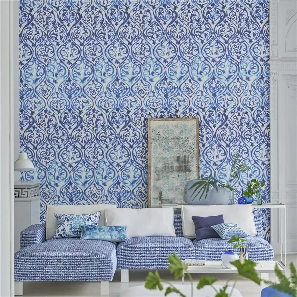 Designers Guild PDG1029/01 Scenes and Murals ARABESQUE COBALT - mural z motywem arabeski