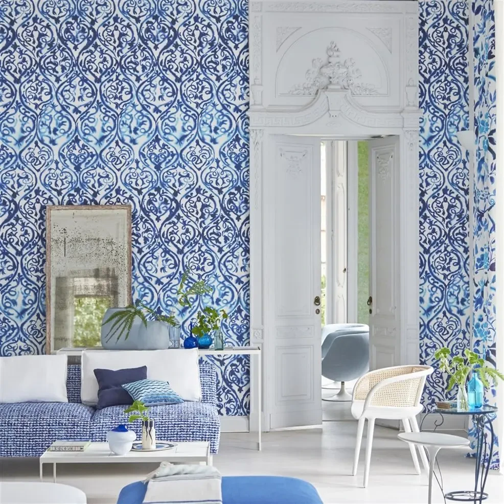 Designers Guild PDG1029/01 Scenes and Murals ARABESQUE COBALT - mural z motywem arabeski