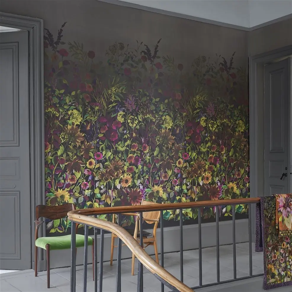 Designers Guild PDG1068/01 Scenes and Murals INDIAN SUNFLOWER GRAPHITE - mural z motywem liści