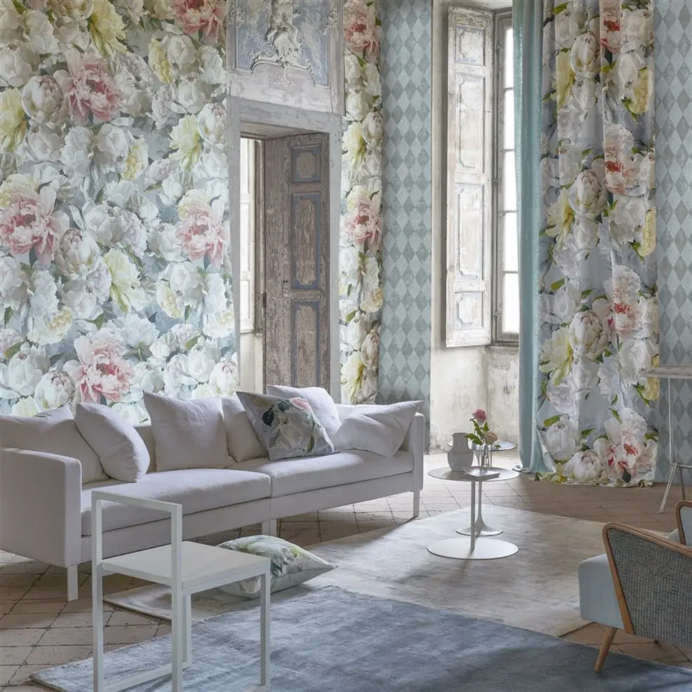 Designers Guild PDG1102/01 Scenes and Murals PEONIA GRANDE ZINC - mural z motywem kwiatów