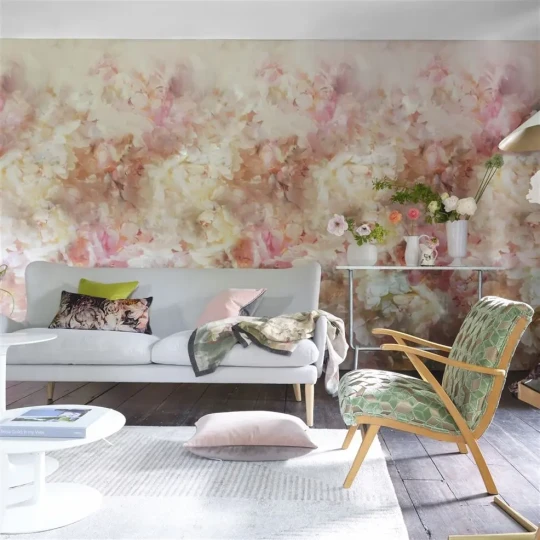 Designers Guild PDG1106/01 Scenes and Murals Fleur De Nuit Pale Coral - mural z motywem kwiatów