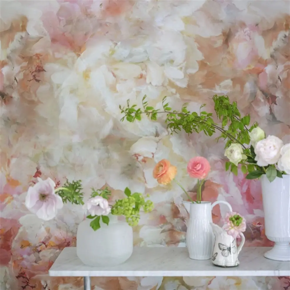 Designers Guild PDG1106/01 Scenes and Murals Fleur De Nuit Pale Coral - mural z motywem kwiatów