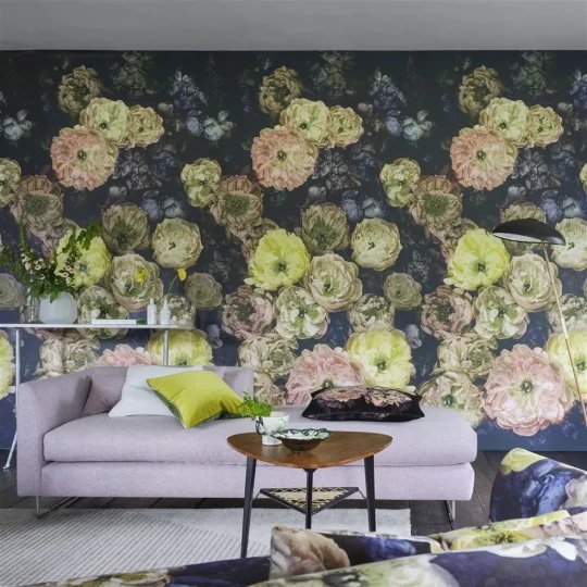 Designers Guild PDG1107/02 Scenes and Murals Le Poeme De Fleurs Midnight - mural z motywem kwiatów
