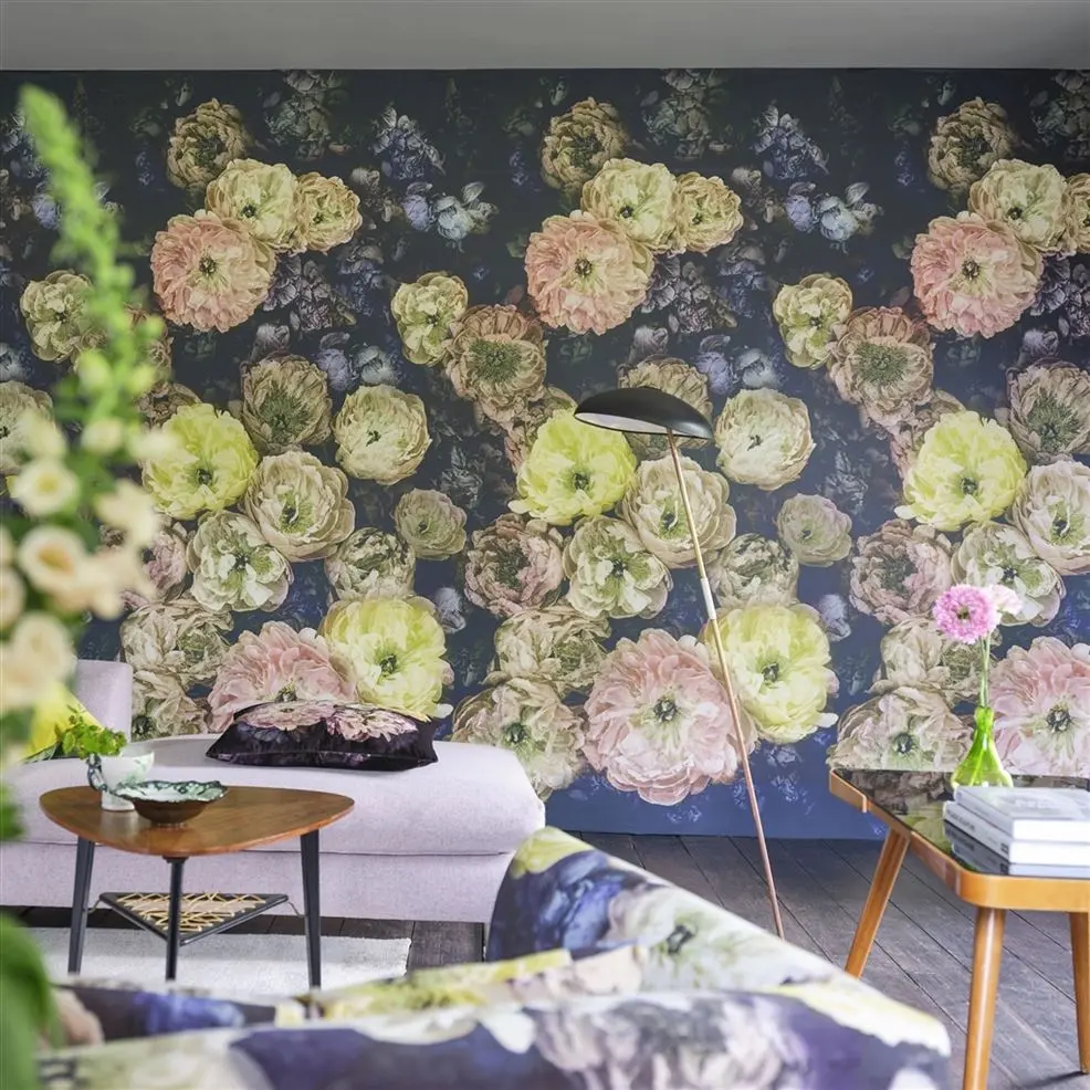 Designers Guild PDG1107/02 Scenes and Murals Le Poeme De Fleurs Midnight - mural z motywem kwiatów