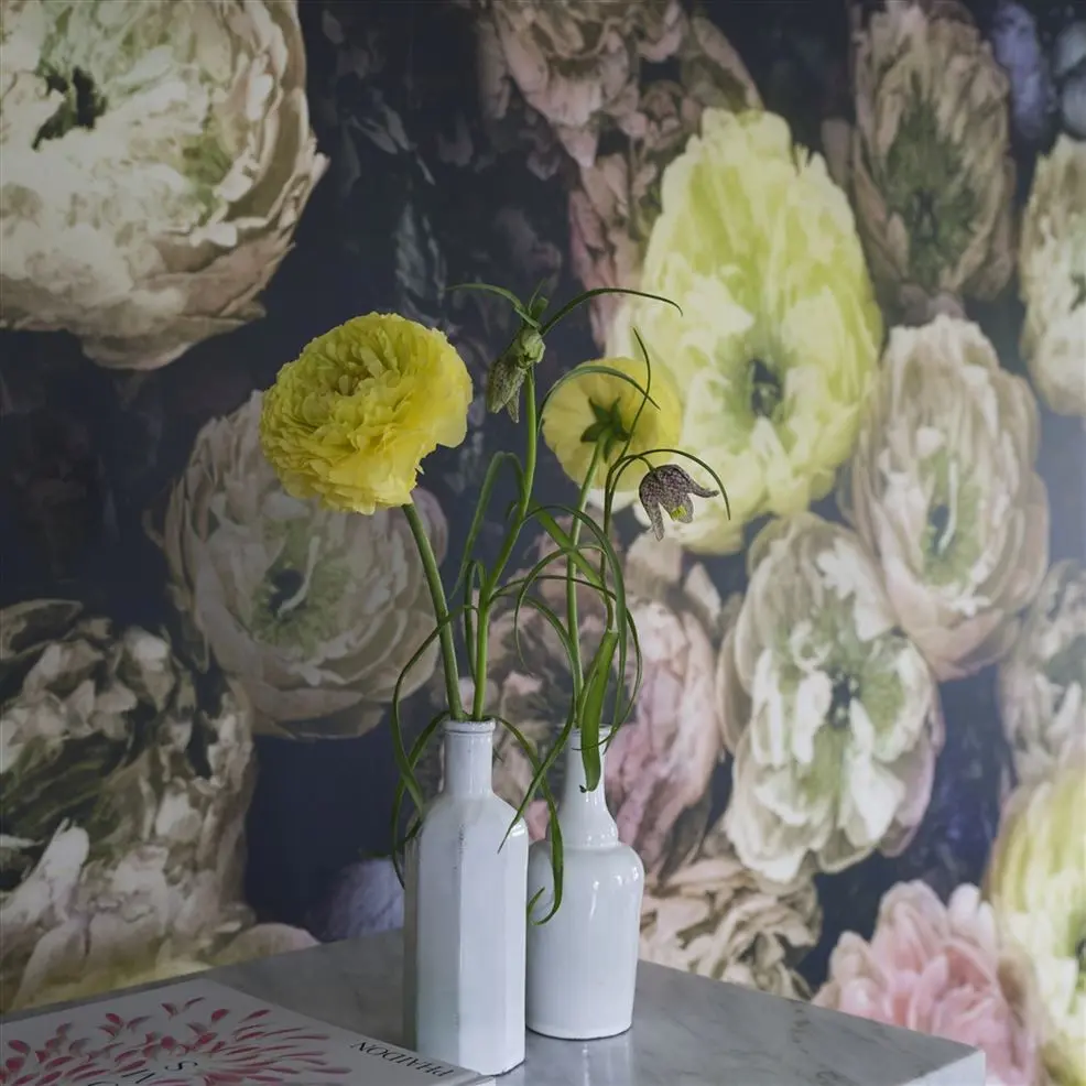 Designers Guild PDG1107/02 Scenes and Murals Le Poeme De Fleurs Midnight - mural z motywem kwiatów