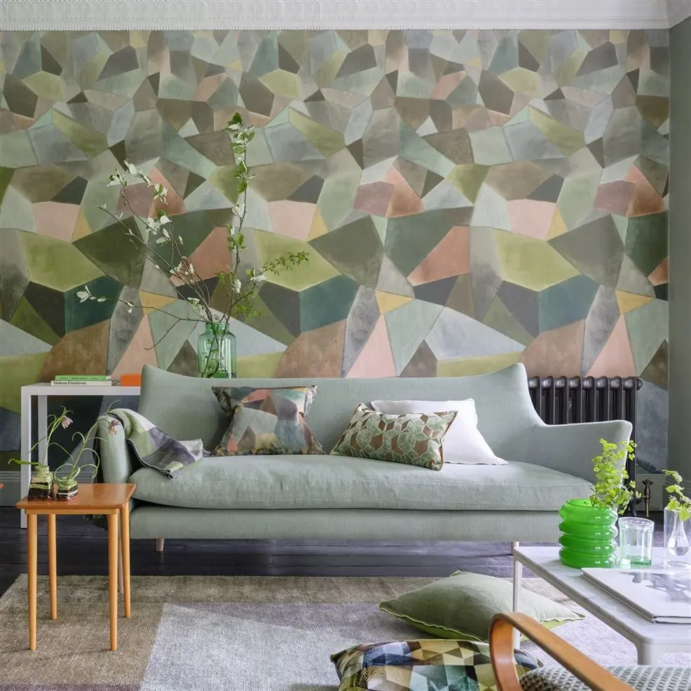 Designers Guild PDG1110/01 Scenes and Murals Geo Moderne Jade - mural z motywem geometrycznych figur